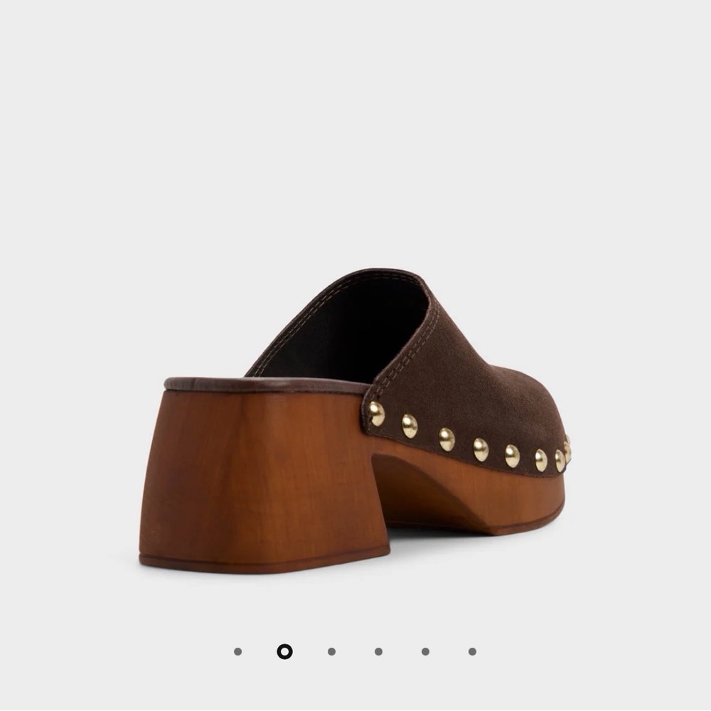 Aldo Brown Suede Studded Clog Mule - Picture 2 of 8